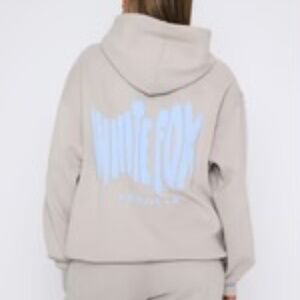 White Fox Pullover Hoodie Beige Big Logo Oversized Hoodie BubbleGum Blue M/L